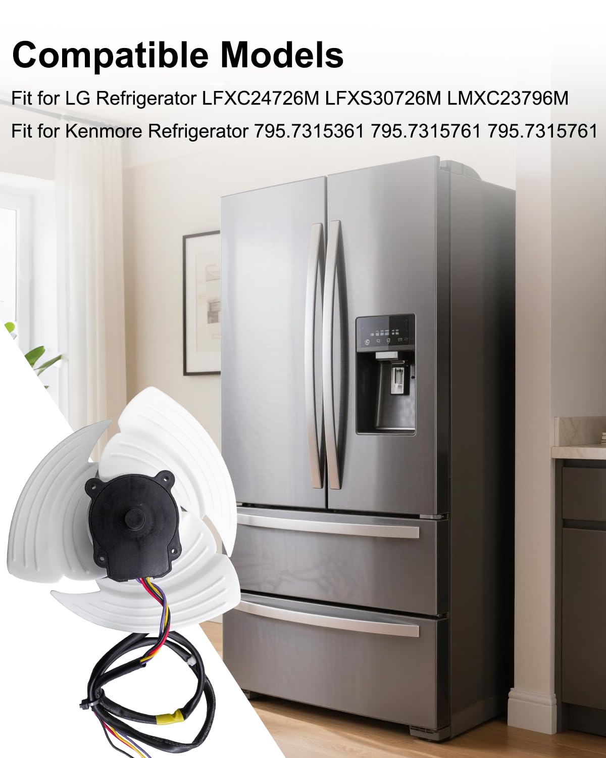 Refrigerator Condenser Fan Motor with Blade Fit for LG Replace EAU63103301